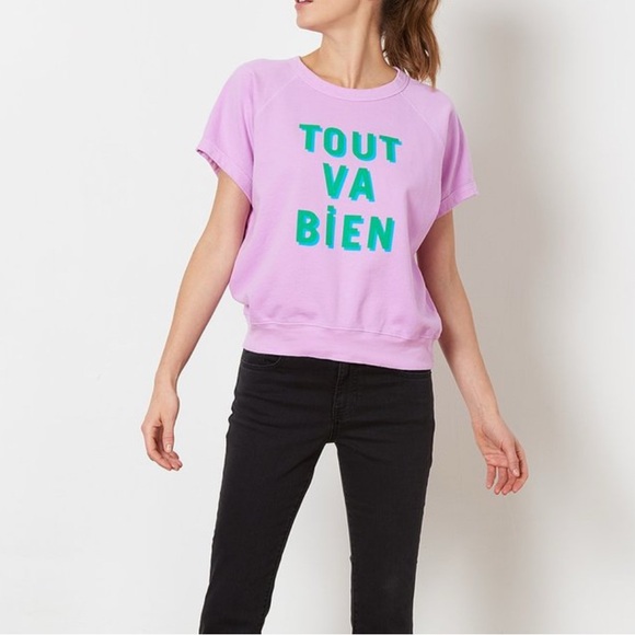 CLARE V. TOUT VA BIEN SHORT SLEEVE SWEATSHIRT IN LAVENDER - Picture 2 of 2